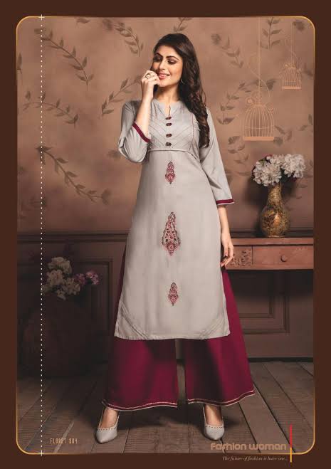 KIANA EMBRODIERD PRINT RAYON KURTI AND PLAZZO