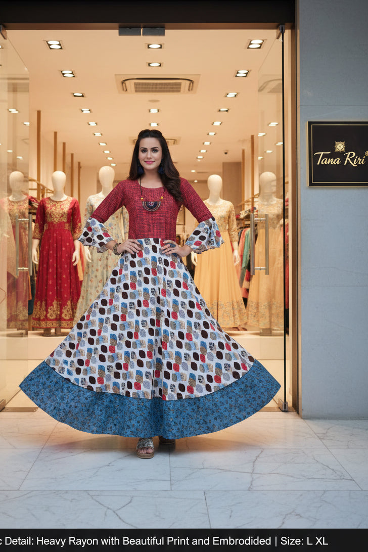 Party Wear Rayon Embroidered Gown