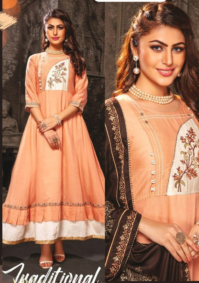 PURE RAYON ENBRODRIED PRINTED GOWN DUPTTA SET