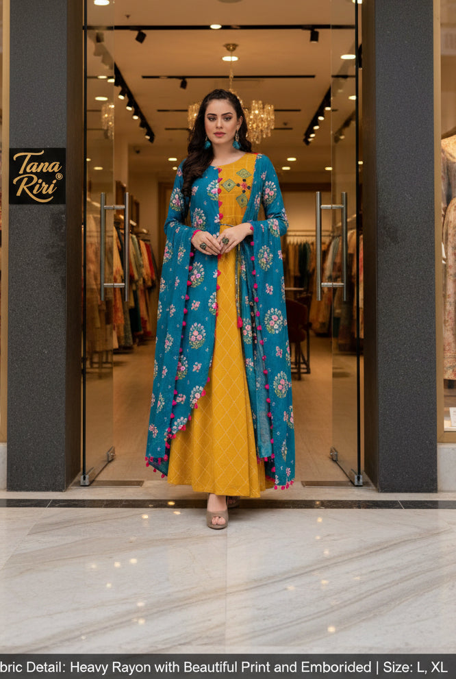 Party Wear Rayon Embroidered Gown