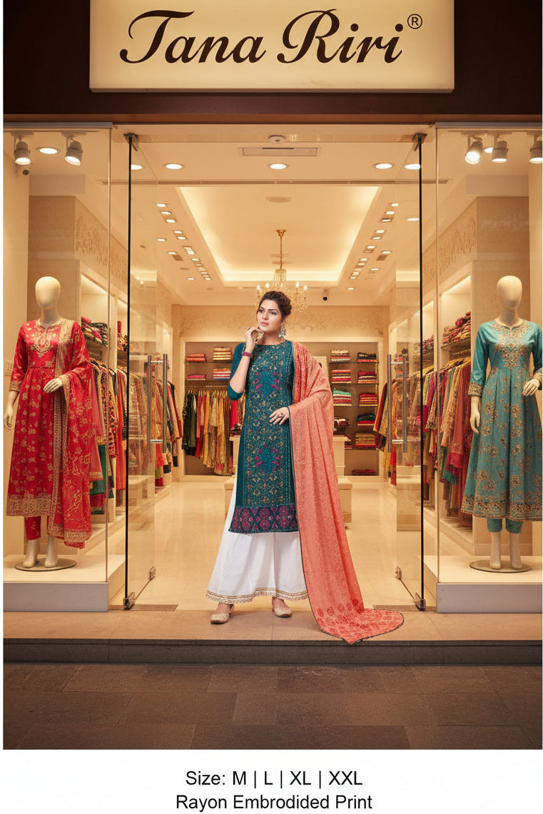RAYON PRINTED KURTI SHARARA WITH DUPTTA