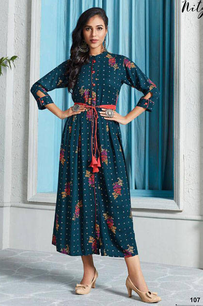 Rayon Foil Printed A-Line Kurti  3/4 Sleeves XL Size