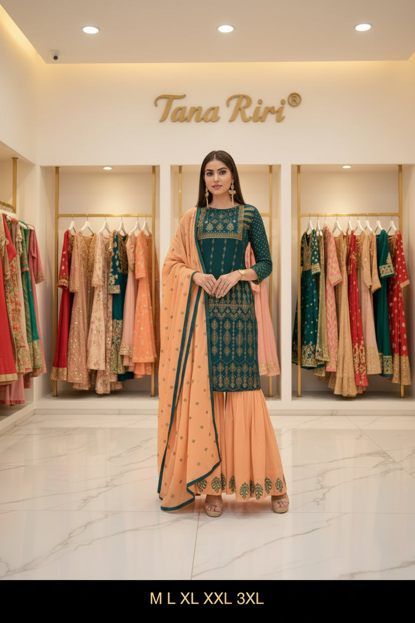 RAYON PRINTED KURTI SHARARA WITH DUPTTA