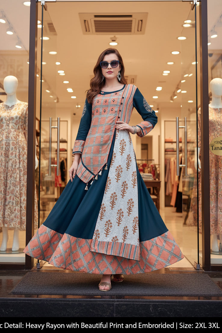Rayon Party Wear Long Kurti