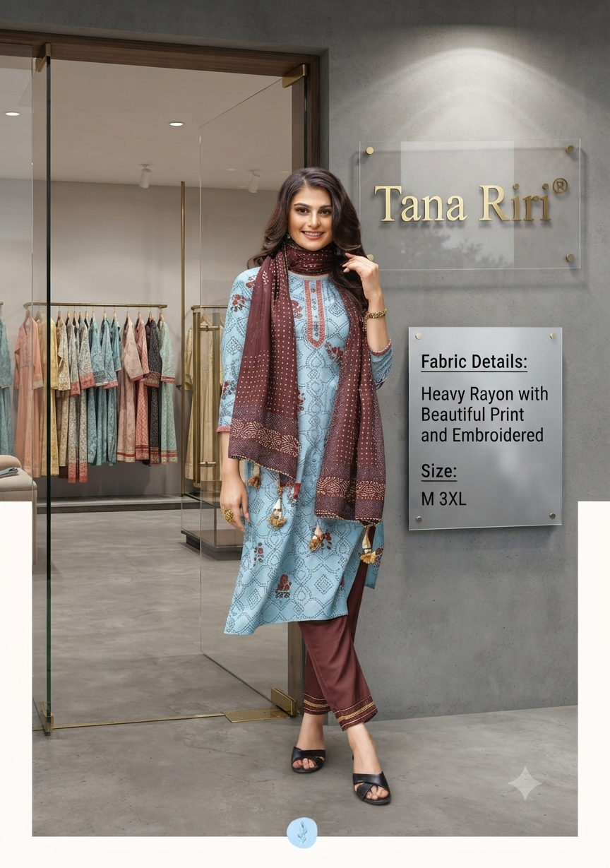 Women's Embroidered Straight Kurti with Pant and Dupatta Set