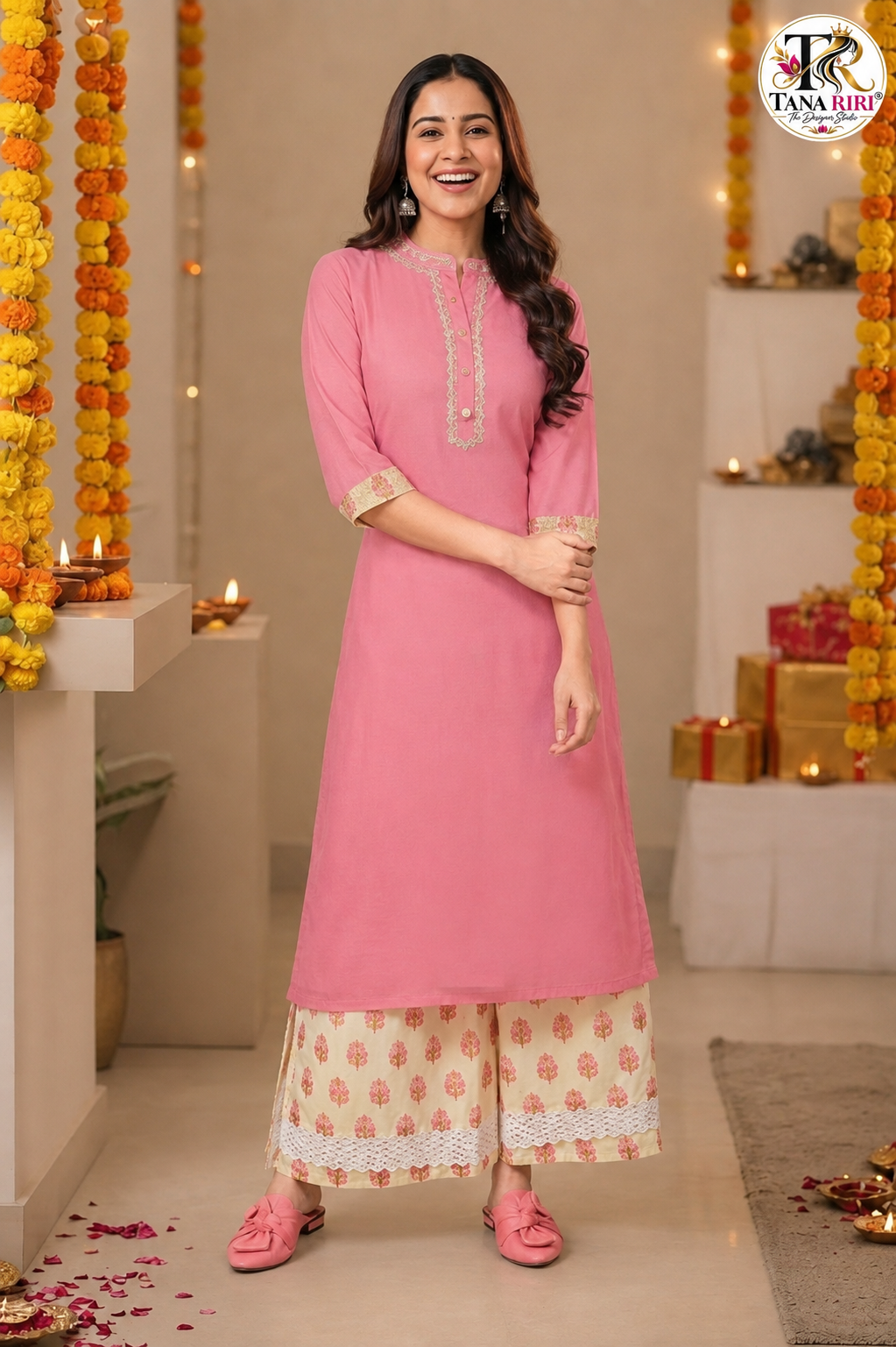 Rayon Embrodierd Kurti Plazzo