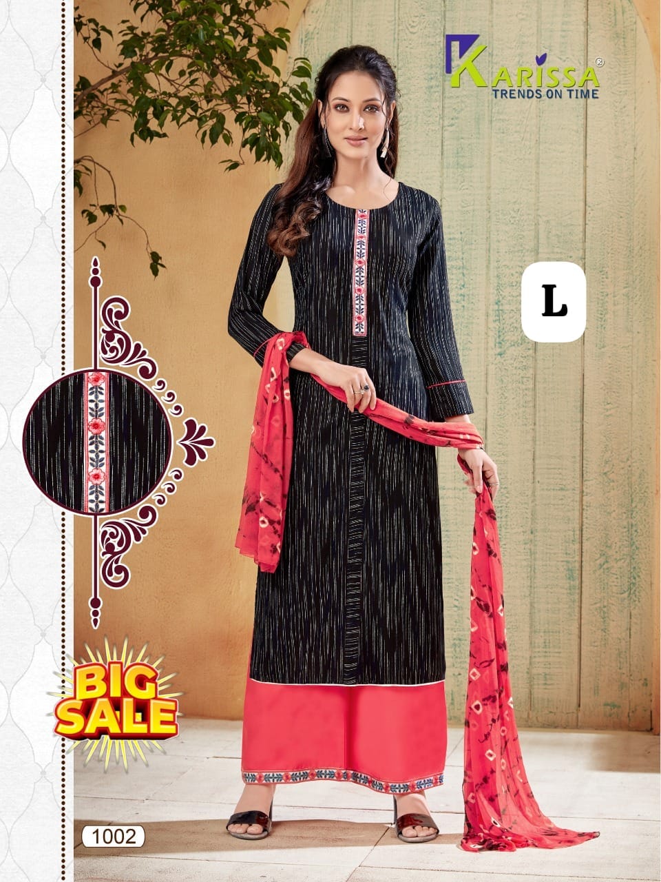 Women's Embroidered Straight Kurti with Plazzo and Dupatta Set