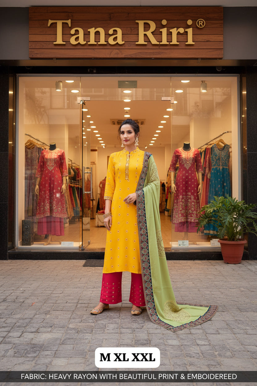 RAYON PRINTED KURTI PANT WITH DUPTTA