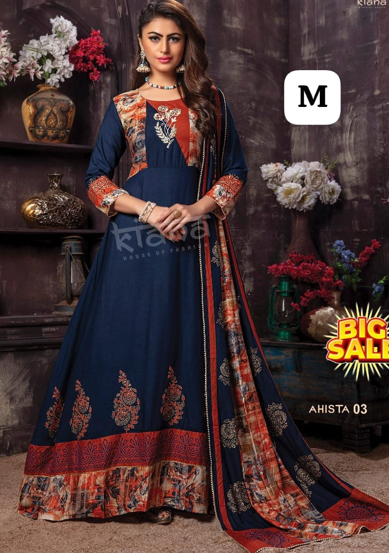 PURE RAYON ENBRODRIED PRINTED GOWN DUPTTA SET