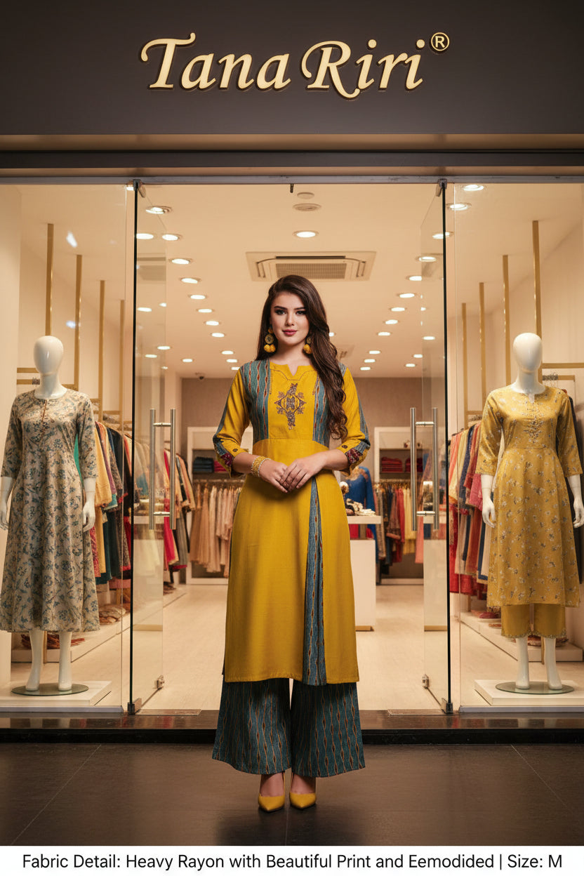 RAYON EMBRODIERD KURTI WITH PLAZZO