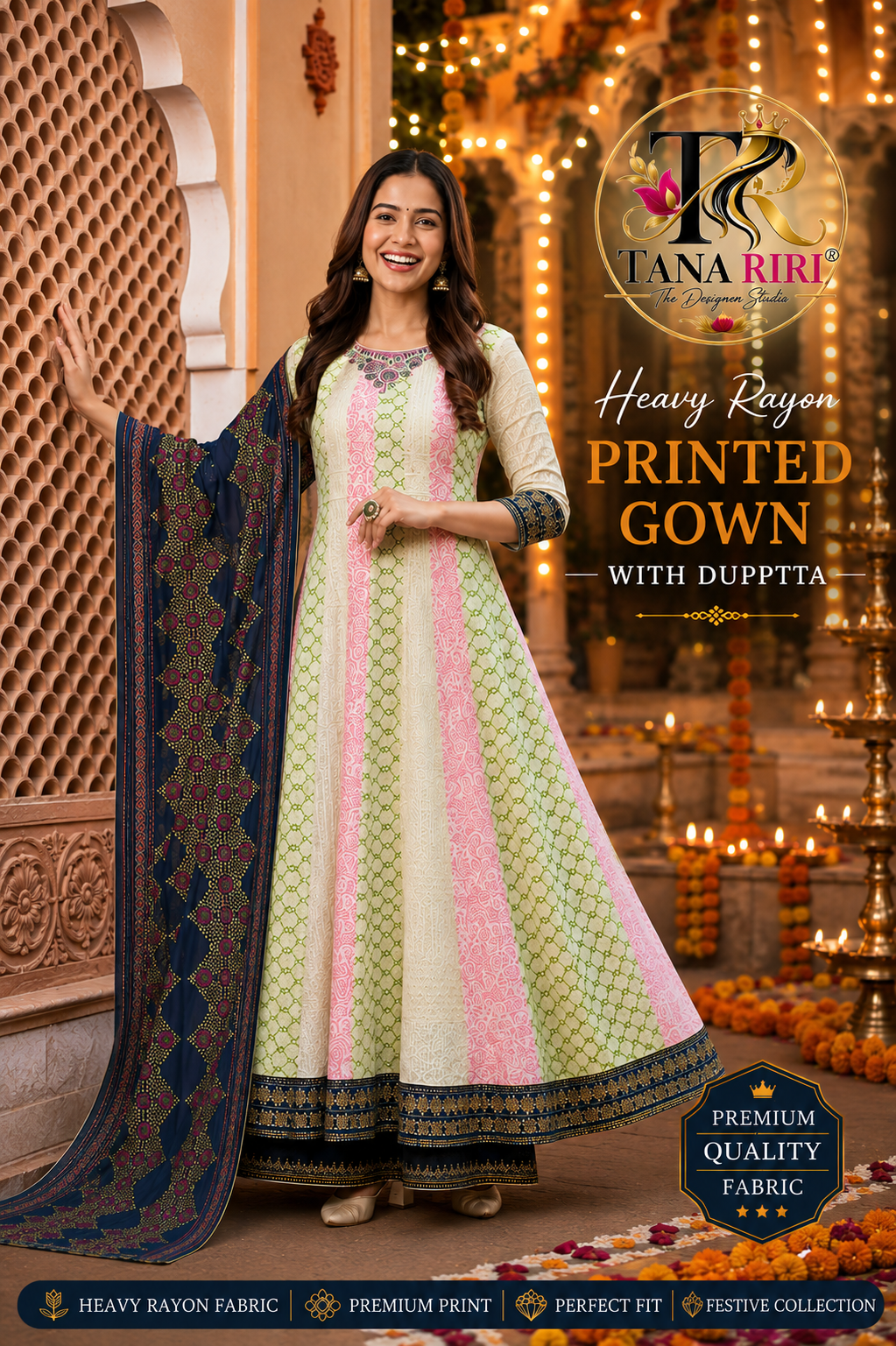 Heavy Rayon Embrodierd Kurti Bottom Dupptta Set