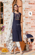 Women's Embroidered Straight Kurti with Pant and Dupatta Set