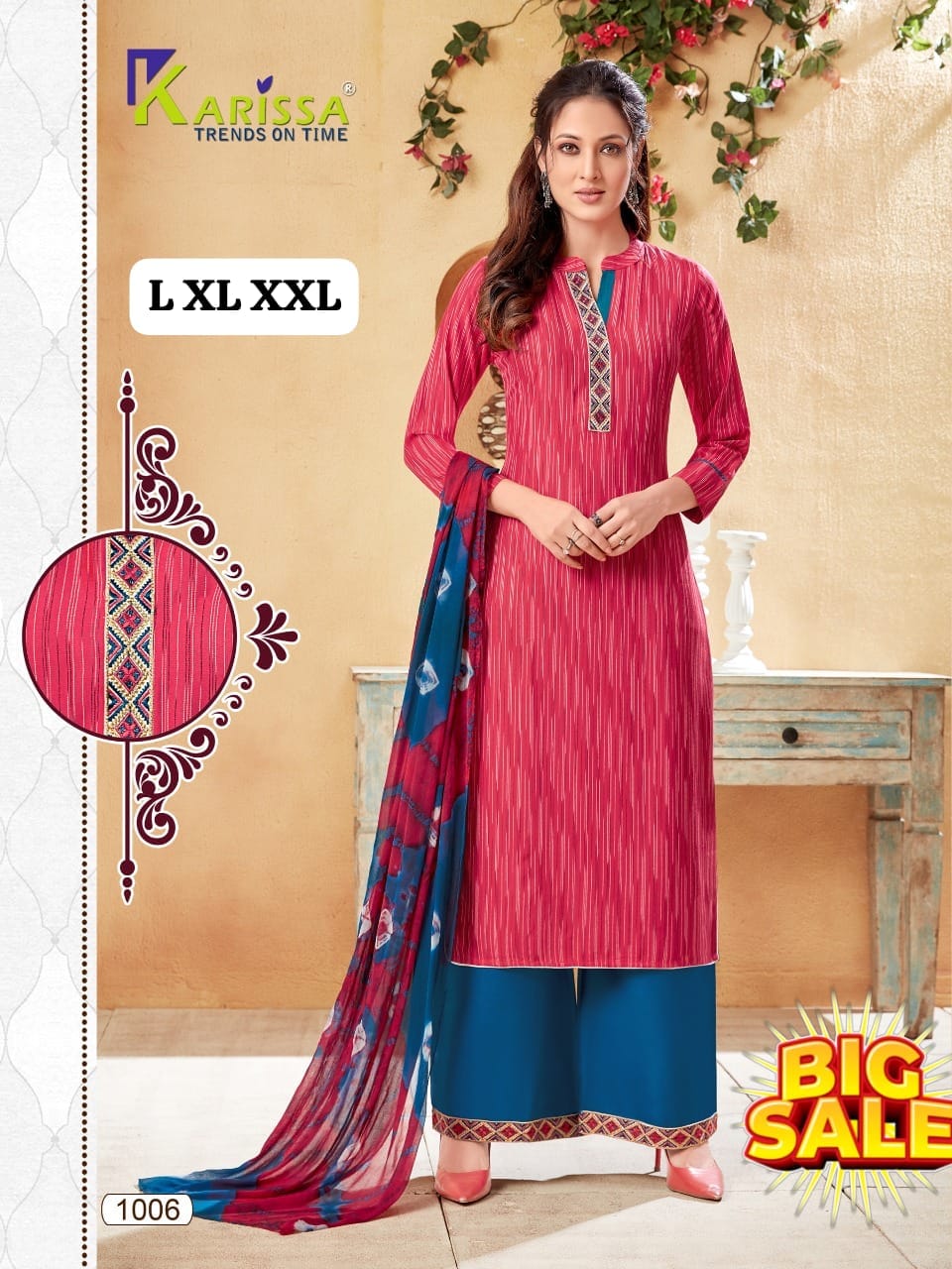 Women's Embroidered Straight Kurti with Plazzo and Dupatta Set