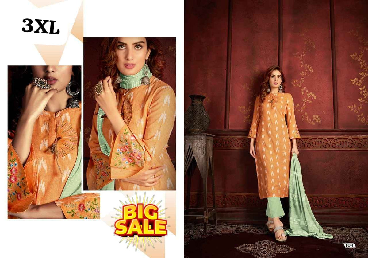 Women's Embroidered Straight Kurti with Pant and Dupatta Set