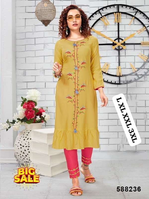 Rayon Embrodierd Printed Kurti Pant set