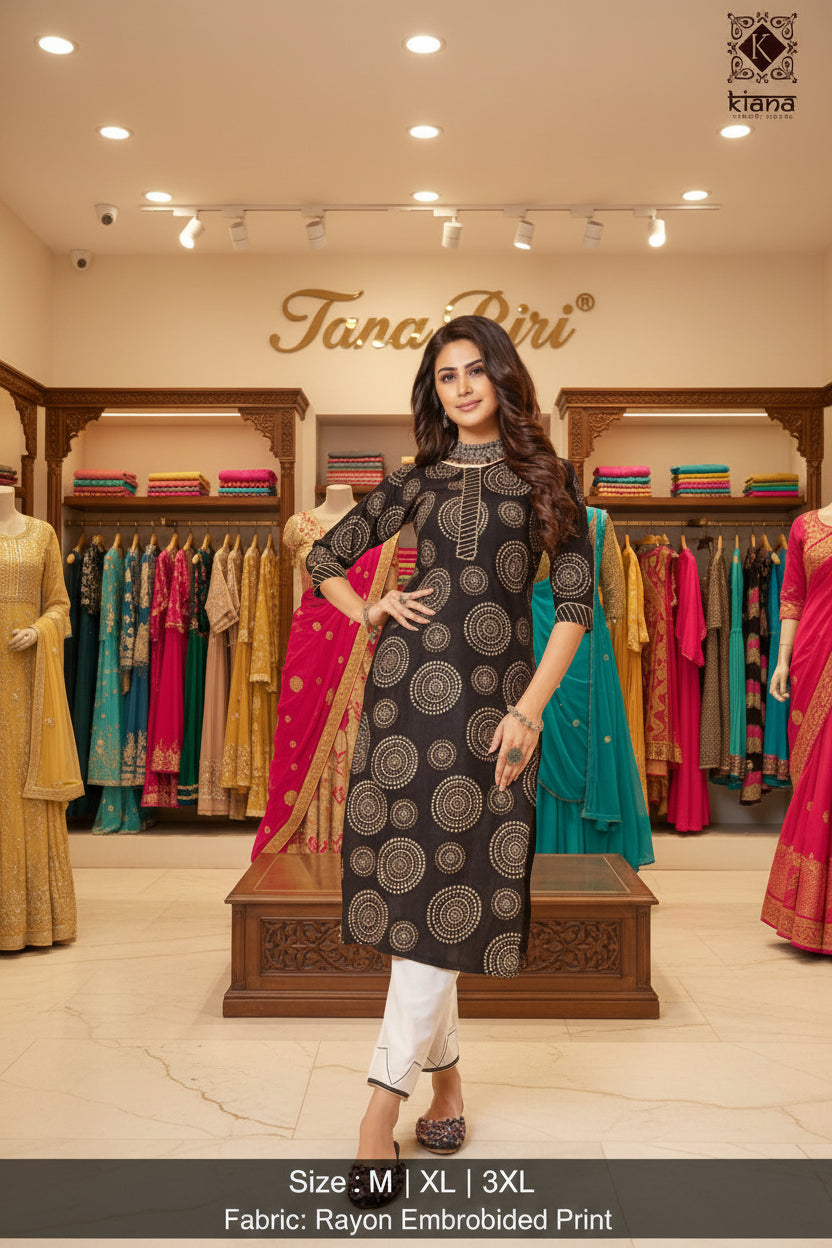 RAYON EMBRODIERD PRINTED KURTI PANT SET