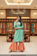 EMBRODIERD BANDHNI PRINT RAYON KURTI AND SHARARA