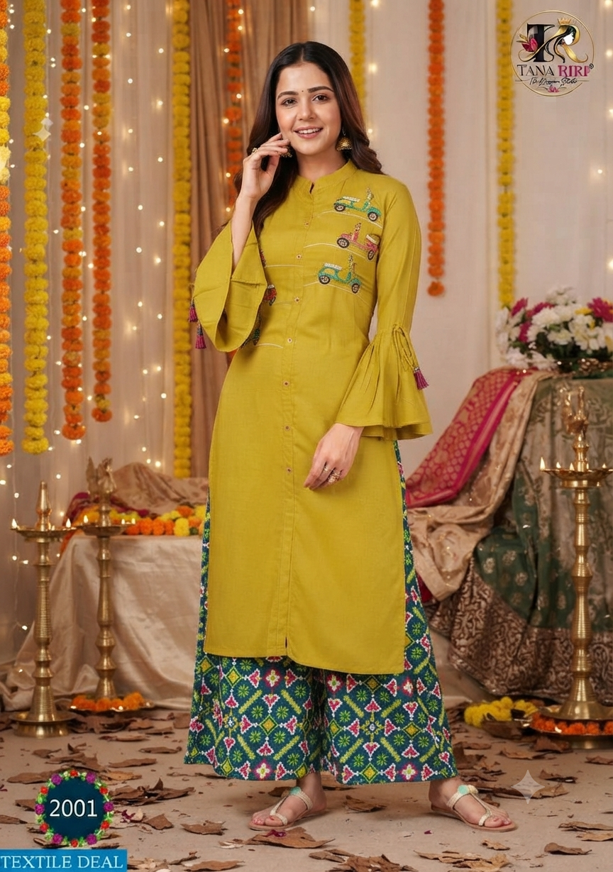 Rayon Embrodierd Kurti Plazzo