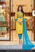 Women's Embroidered Straight Kurti with Pant and Dupatta Set