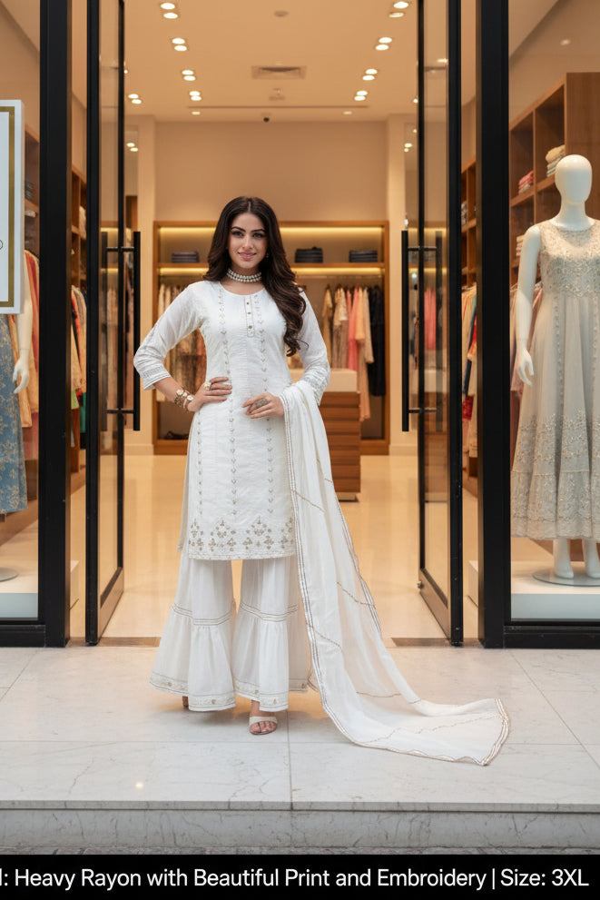 LUCKNOWI EMBRODIERD KURTI SHARARA DUPTTA SET