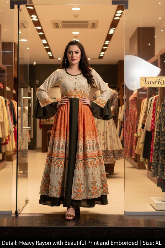 Party Wear Rayon Embroidered Gown