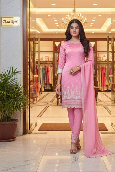 LUCKNOWI EKBRODIRED KURTI PANT DUPTTA SET