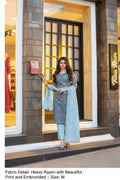 Women's Embroidered Straight Kurti with Pant and Dupatta Set