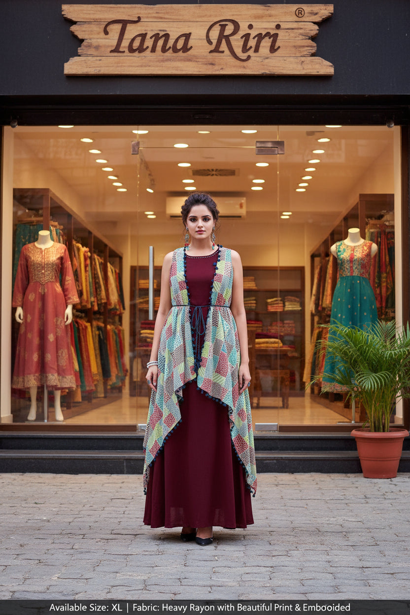 Rayon Printed Shurg With Gown