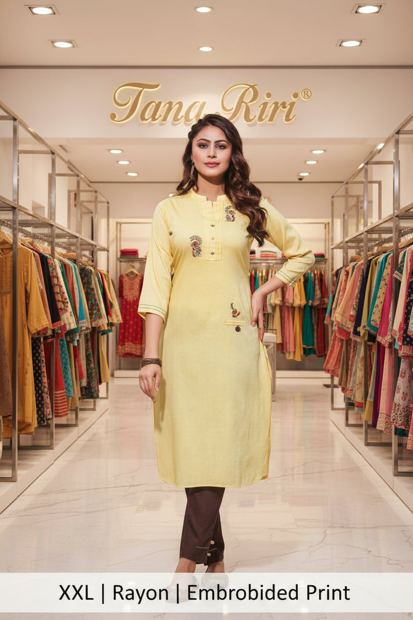 RAYON EMBRODIERD PRINTED KURTI PANT SET