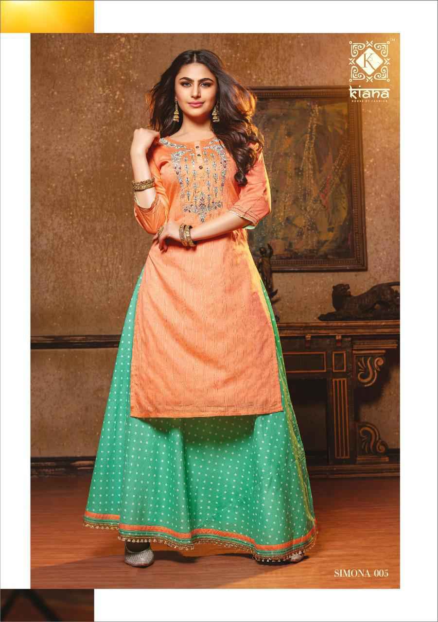 KIANA HEAVY RAYON PRINT EMBROIDED KURTI WITH SKIRT