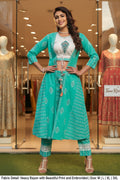 CHANDERI SILK ENBRODRIED PRINTED 3PCS SHURG TYPE SUIT SET