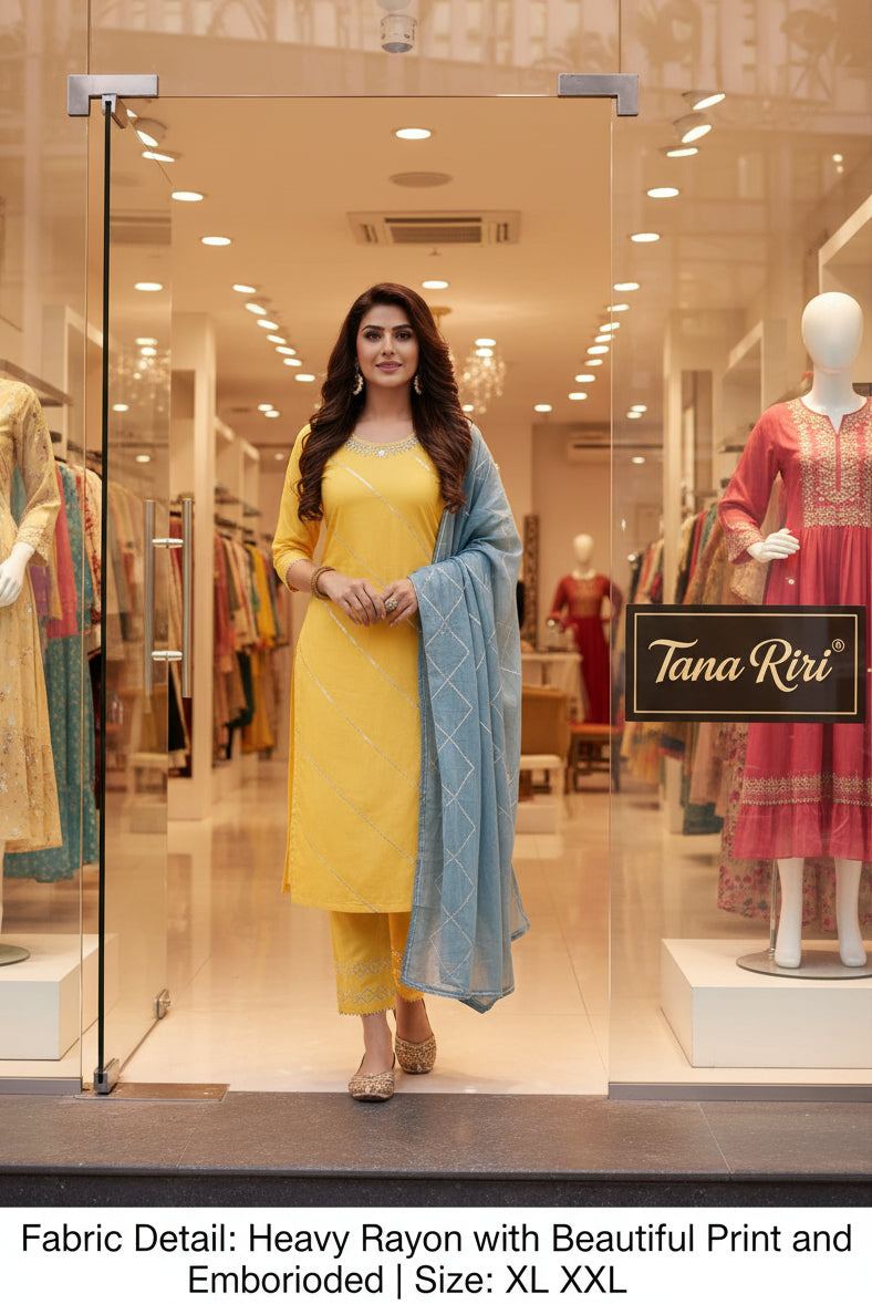 Embroidered Kurta with Pant & Dupatta Set