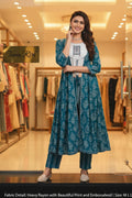 CHANDERI SILK ENBRODRIED PRINTED 3PCS SHURG TYPE SUIT SET