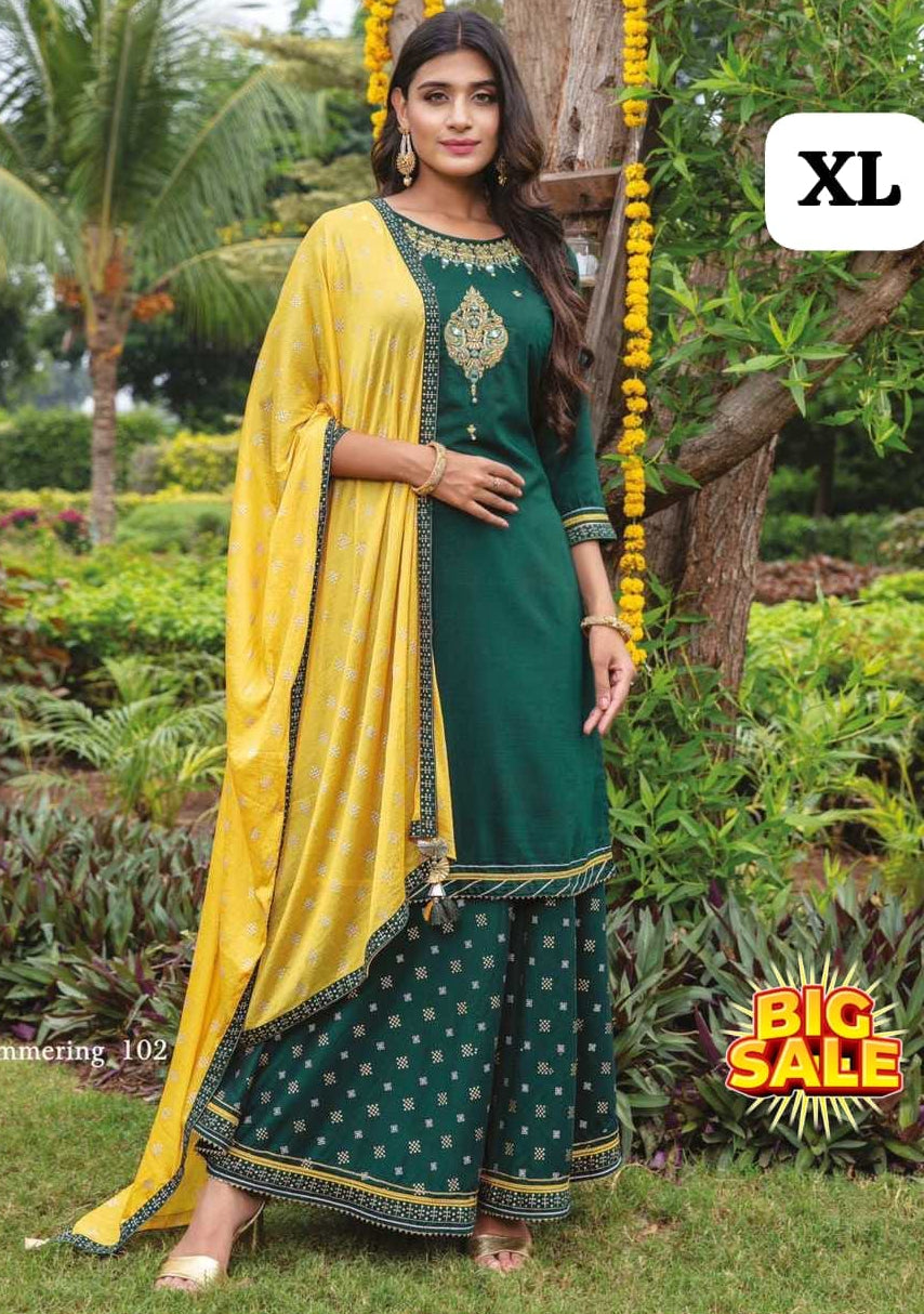 PURE RAYON ENBRODRIED PRINTED 3PCS SUIT SET