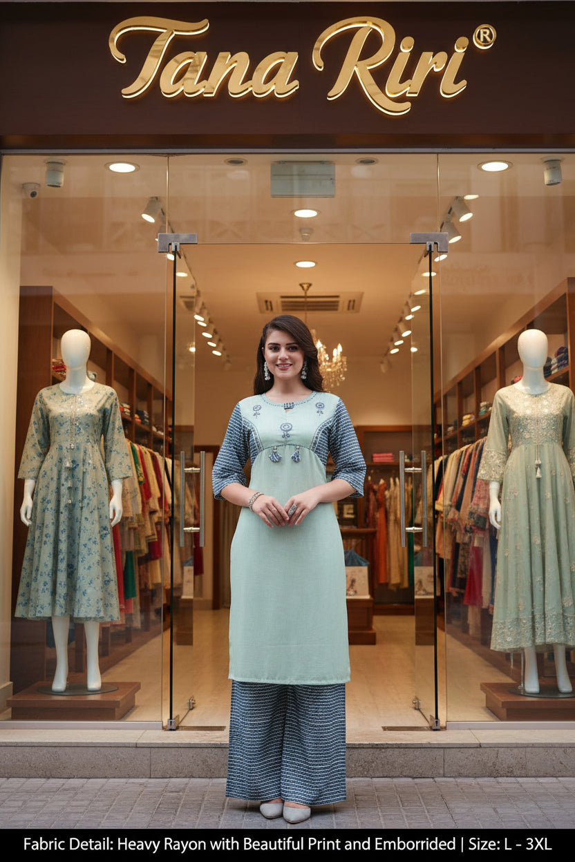 RAYON EMBRODIERD KURTI WITH PLAZZO