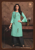 KIANA EMBRODIERD PRINT RAYON KURTI AND PLAZZO