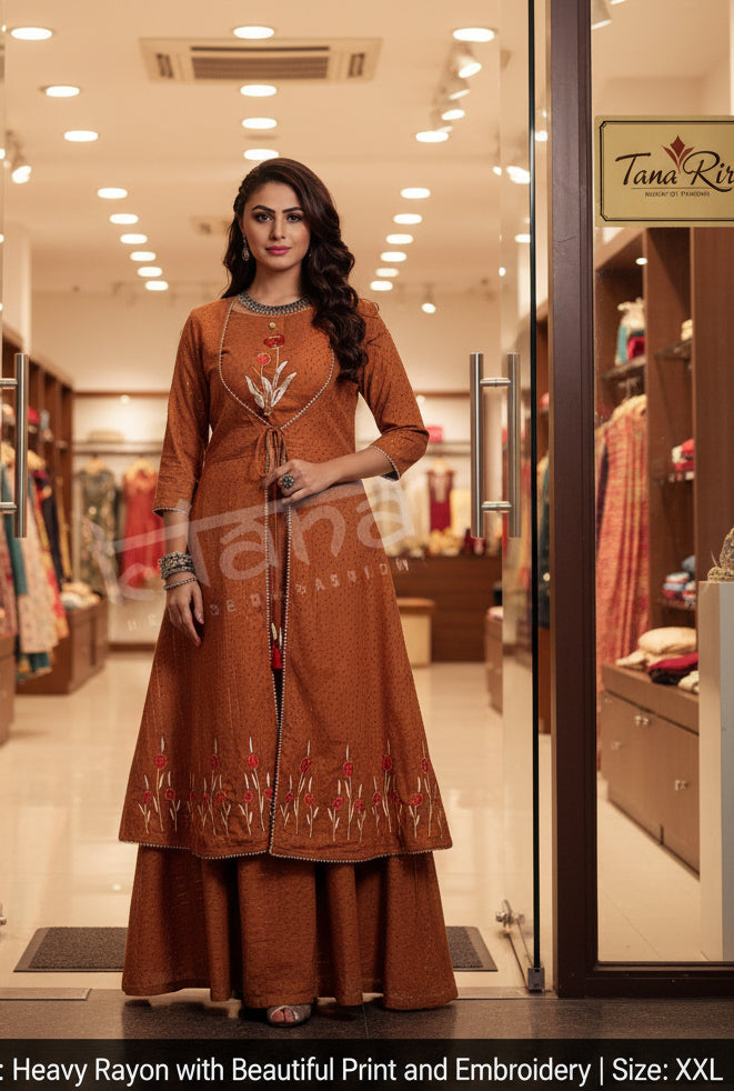 Women's Mul Lurex Striped Kurti with Jacket Skirt Set