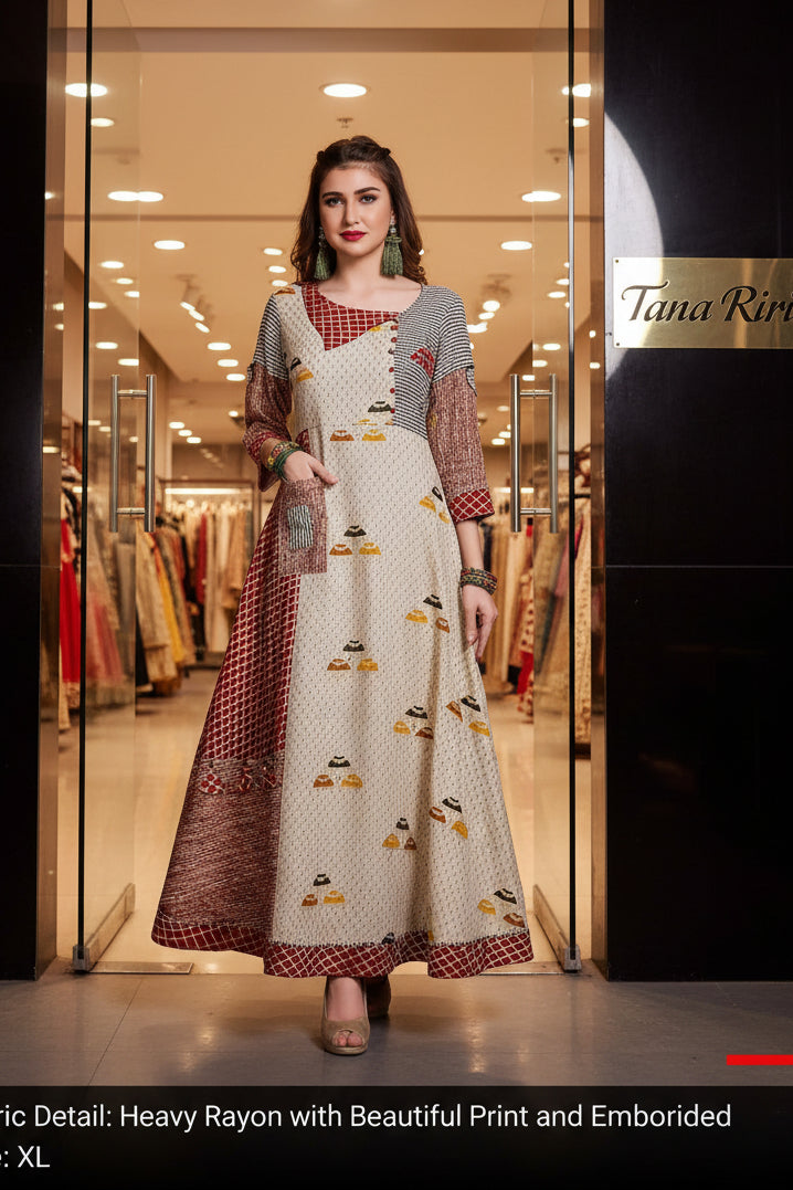Rayon Party Wear Long Kurti