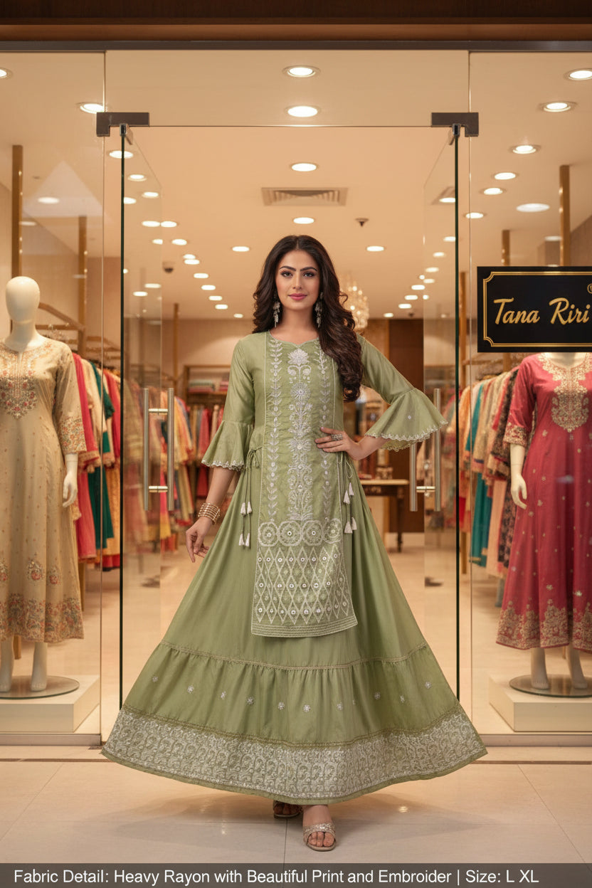 LUCKNOWI EMBRODIERD RAJASTHANI STYLE KURTI & SKIRT
