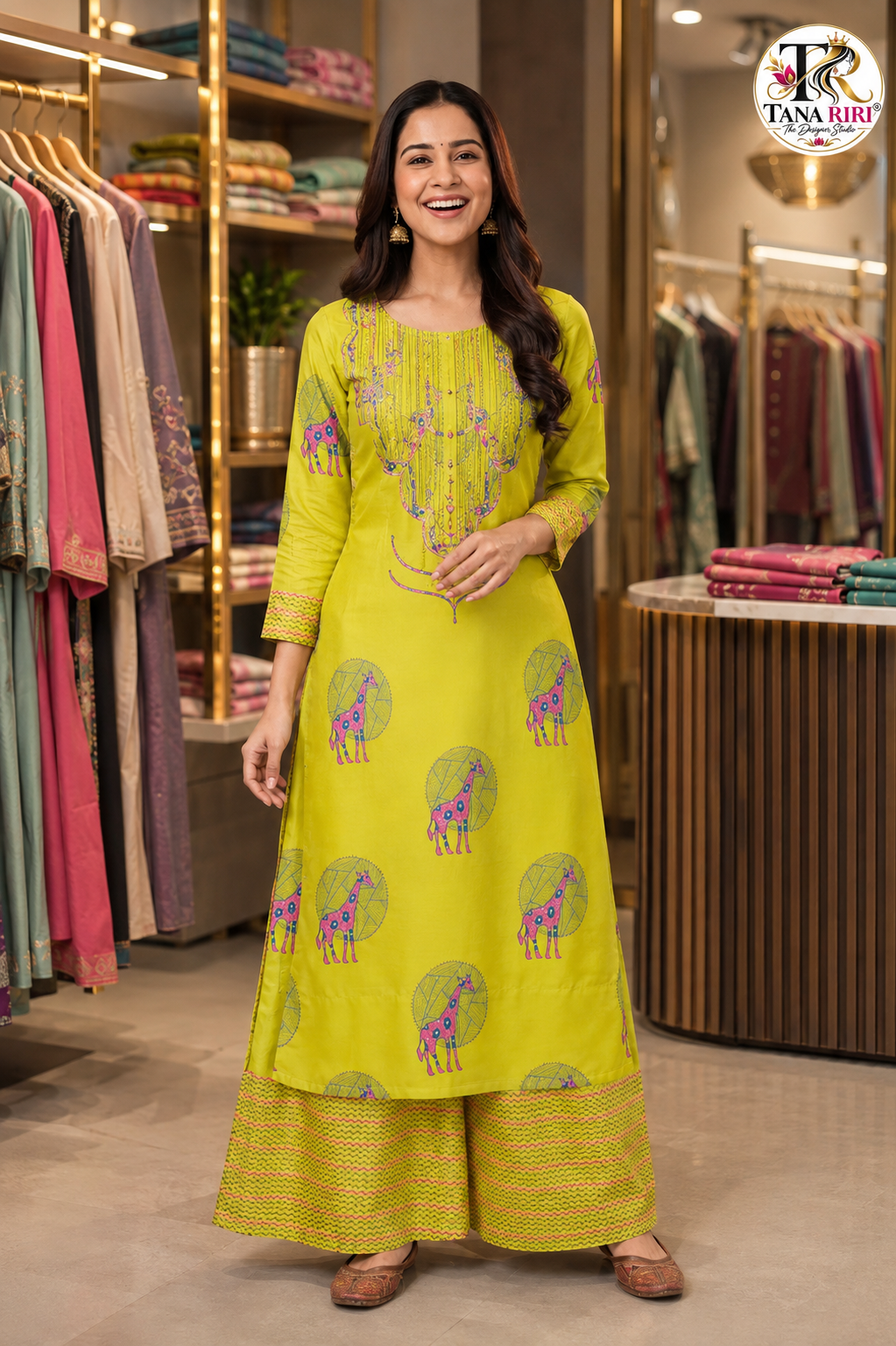 Rayon Embrodierd Kurti Plazzo