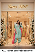 PURE RAYON ENBRODRIED PRINTED 3PCS SUIT SET