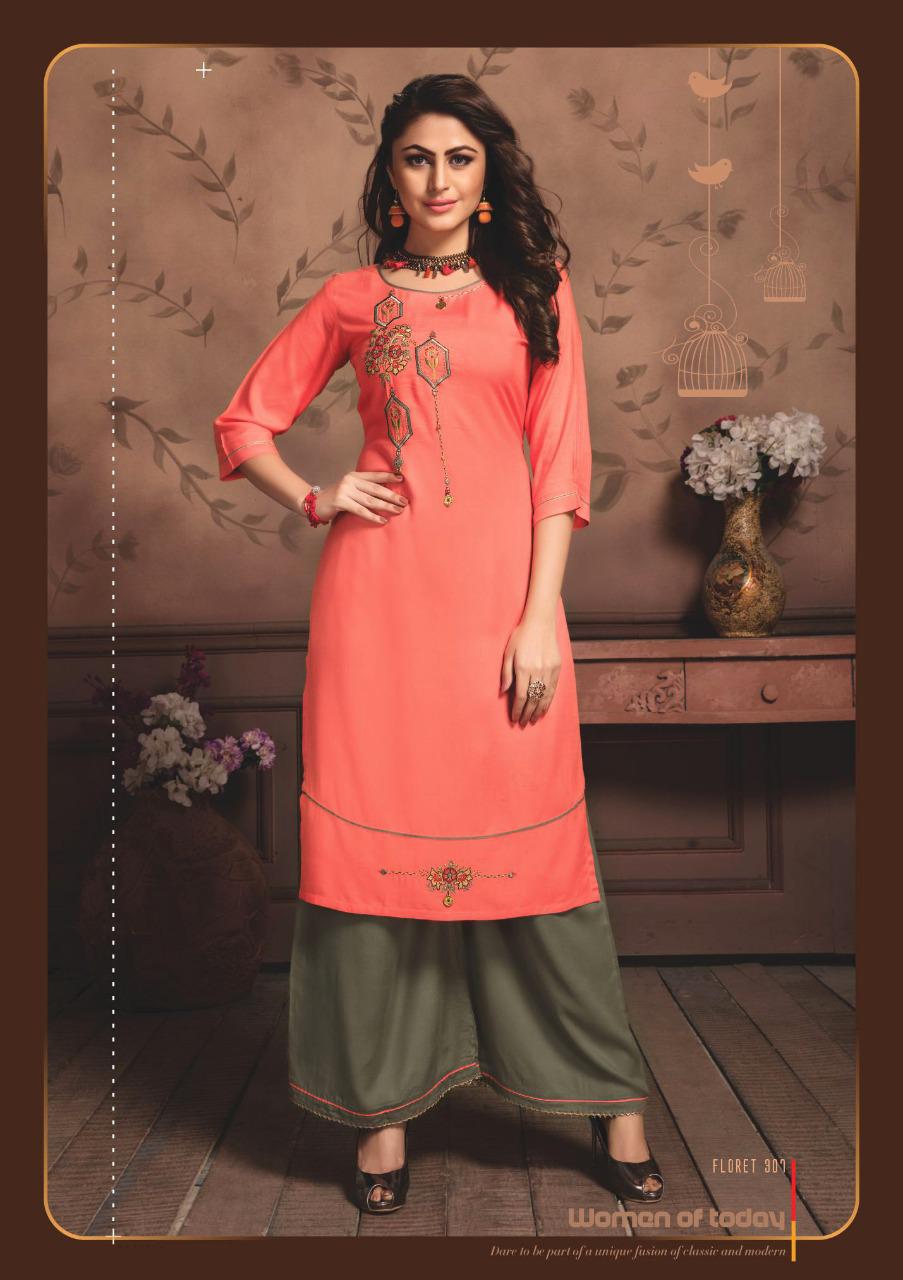 KIANA EMBRODIERD PRINT RAYON KURTI AND PLAZZO