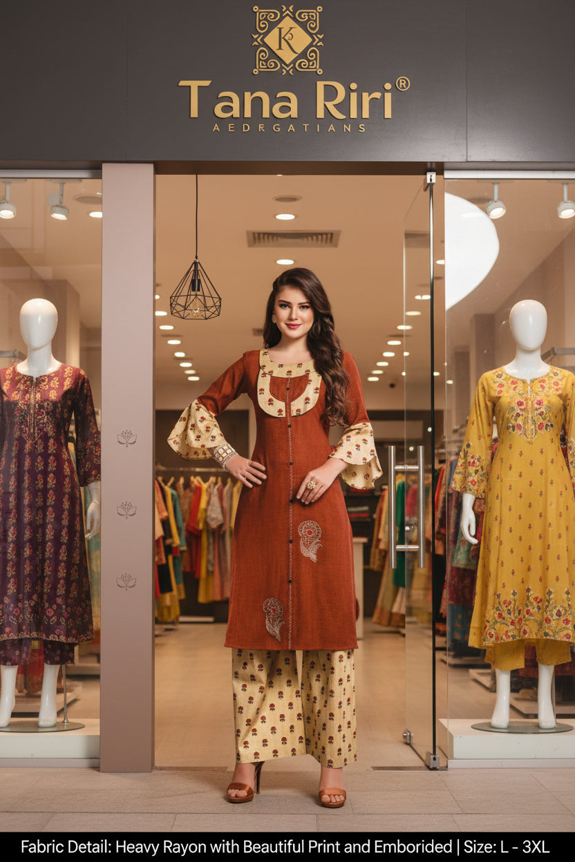 RAYON EMBRODIERD KURTI WITH PLAZZO
