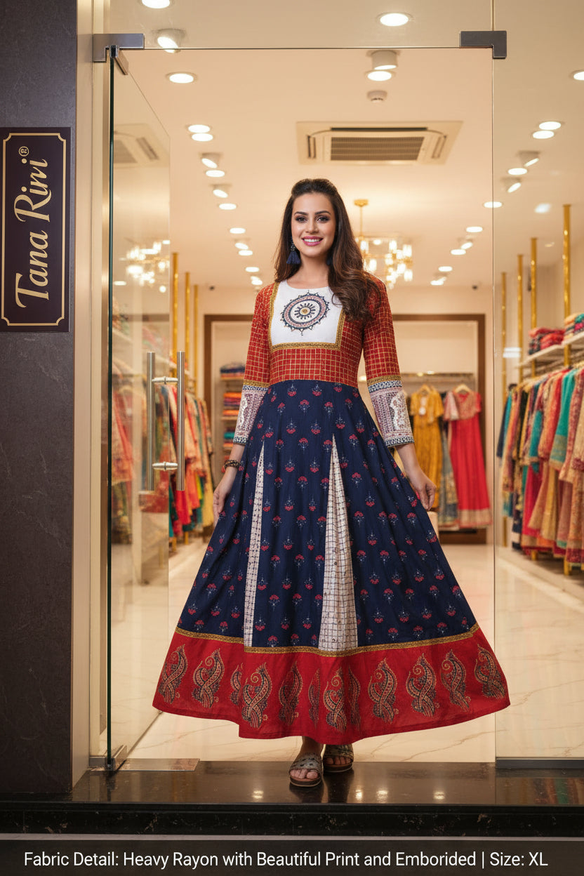Party Wear Rayon Embroidered Gown