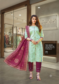 Women's Embroidered Straight Kurti with Pant and Dupatta Set