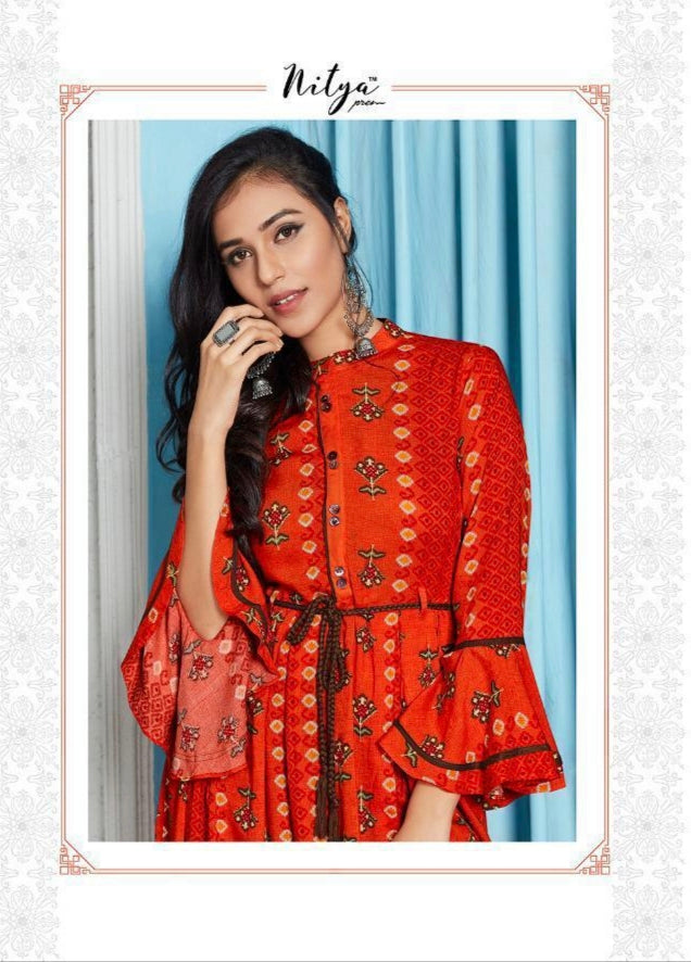 Rayon Foil Printed A-Line Kurti  3/4 Sleeves XL Size