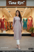 RAYON LUCKNOWI EMBRODIERD PRINTED KURTI PANT