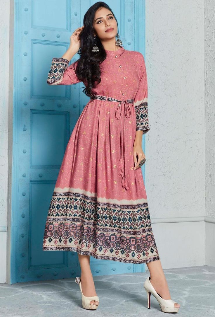 Rayon Foil Printed A-Line Kurti  3/4 Sleeves XL Size