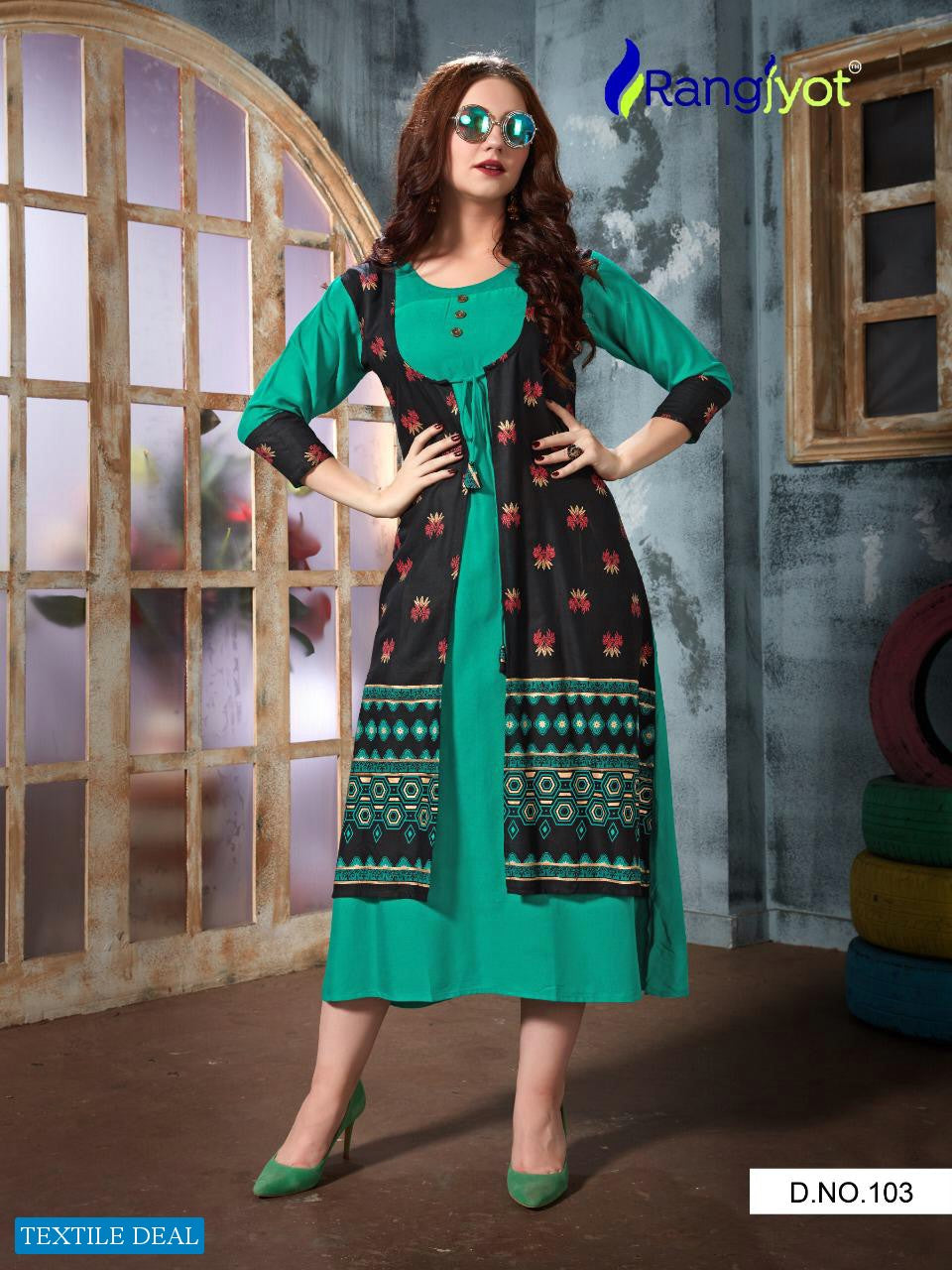 RAYON KURTI WITH SHRUG