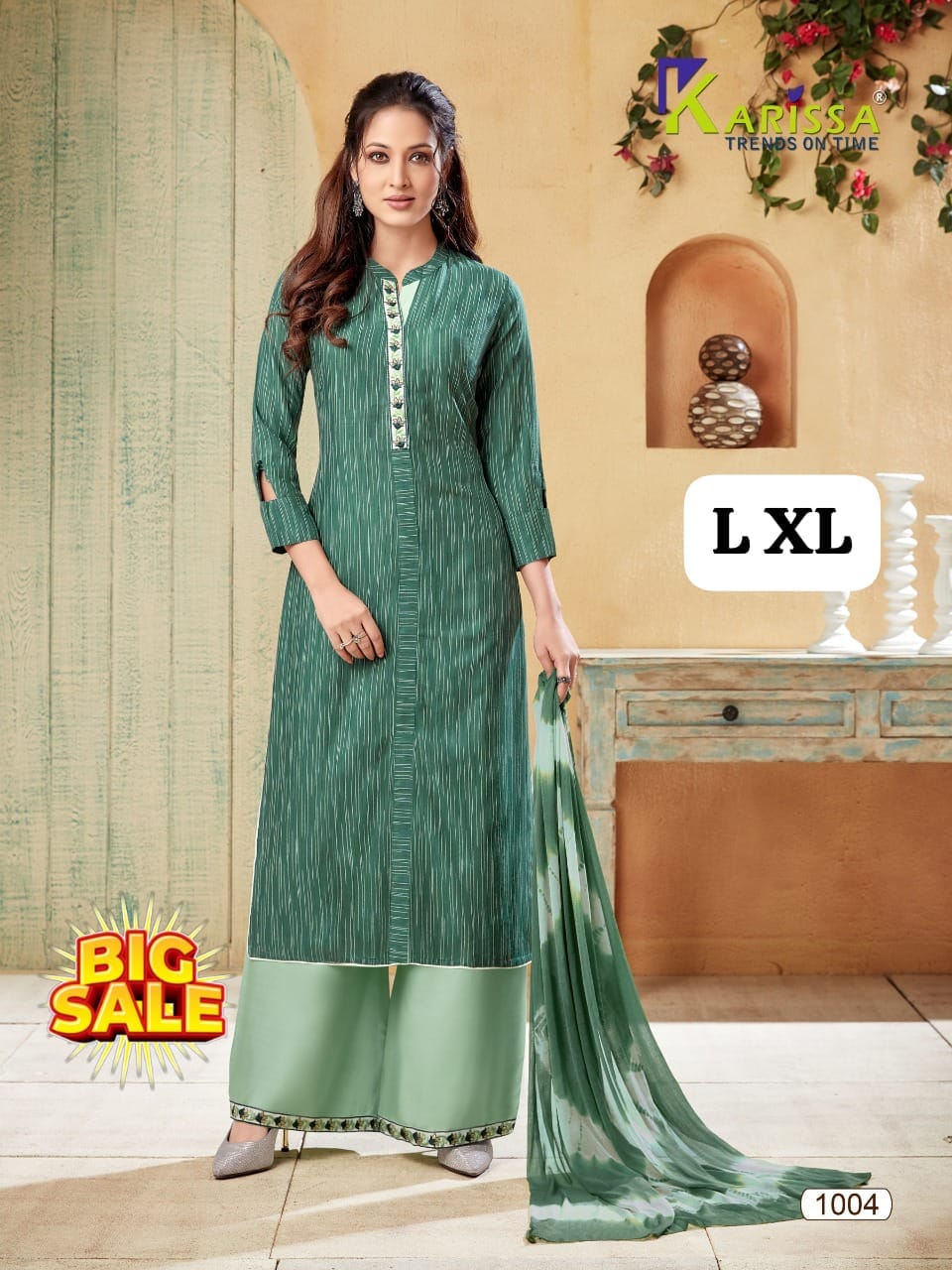 Women's Embroidered Straight Kurti with Plazzo and Dupatta Set